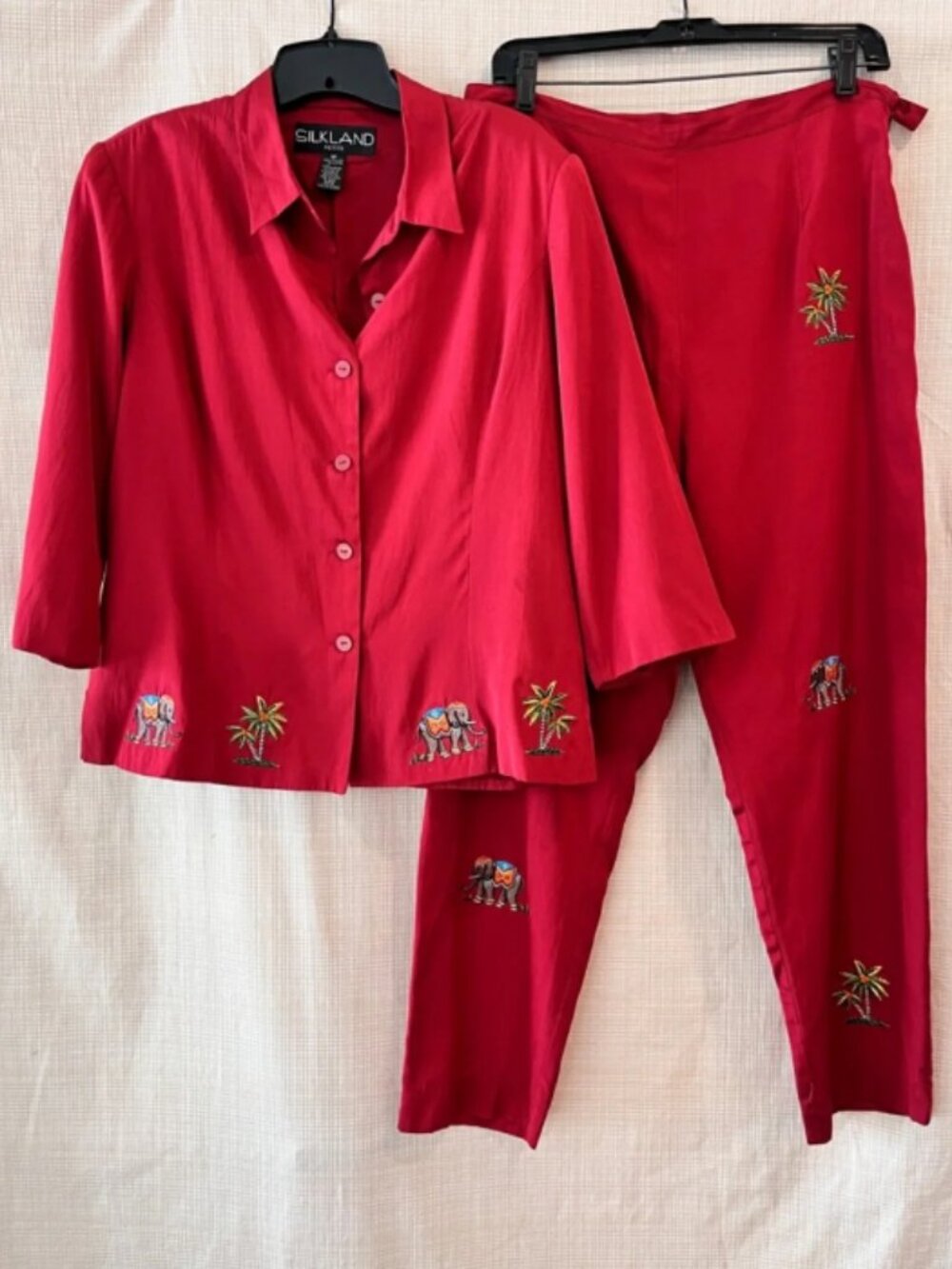 Vintage Silk Shirt Pant Set Silk Embroidered Global Nomads 90s Tribal